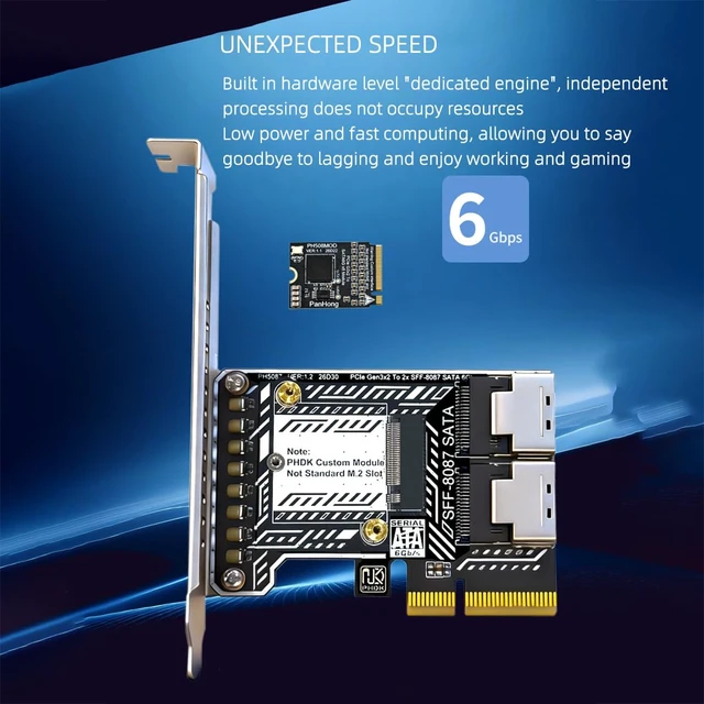 Alt view image 7 of 7 - PCIe SATA Card 2 Port SFF 8087 8 Port SATA 6Gbps Expansion