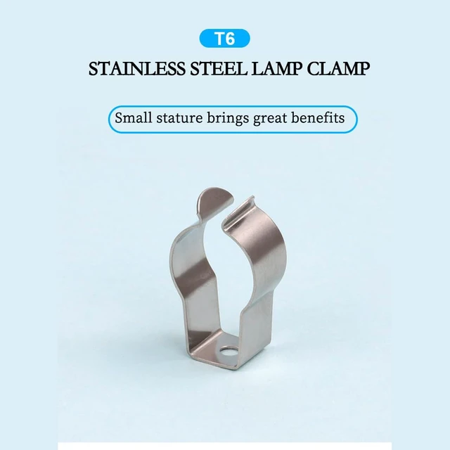 Alt view image 4 of 7 - 10Pcs T6 Tube Clamp Spring Steel Clips Heavy Duty and Convenient Tool Lamp Holder for Fixing LED Lights Fixtures Indoor Use (Stainless Steel Clips)