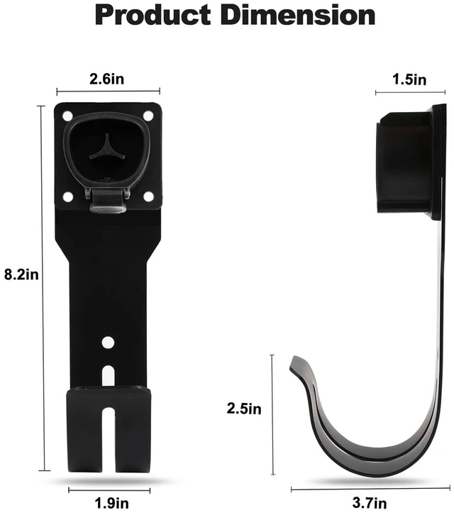 Alt view image 6 of 6 - Charger Holder for Tesla Wall Mount Dock & J-Hook for Model 3/Y/X/S, Heavy-Duty Steel Nozzle Holster Dock