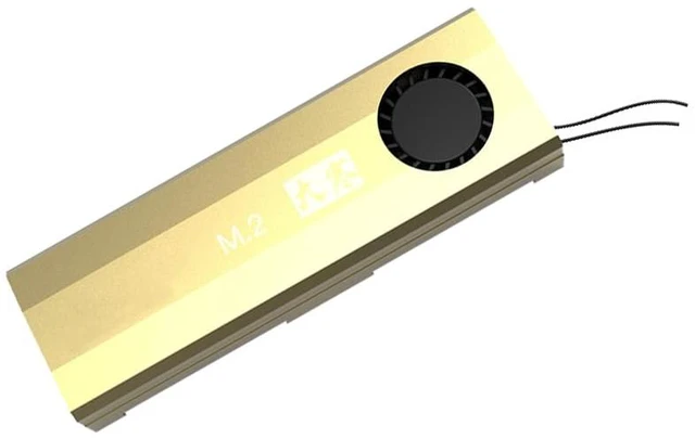 Main image of M.2 NGFF NVMe SSD Heatsink with Turbo Cooling Fan and Thermal Silicone Pad 7000RPM Silent Fan, Tool-Free Installation, 7mm Height, Compatible with Desktop & Laptop M.2 2280 SSDs (Golden)
