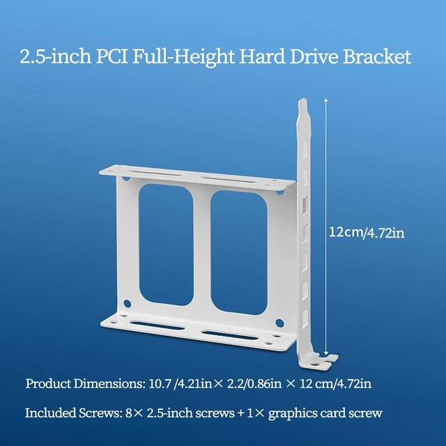 Alt view image 2 of 5 - PC Case PCI Slot Hard Drive Mounting Bracket, 2.5"/3.5" SSD HDD Expansion Holder for Desktop Tower Metal PCI Bracket , White (Full Height for 2.5in)