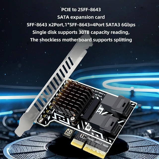 Alt view image 2 of 7 - PCIe SATA Card 2 Port SFF 8643 8 Port SATA 6Gbps Storage Expansion