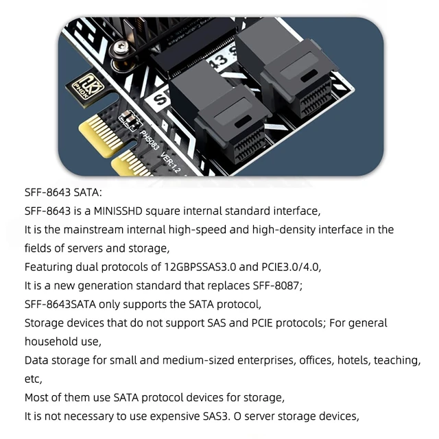 Alt view image 4 of 7 - PCIe SATA Card 2 Port SFF 8643 8 Port SATA 6Gbps Storage Expansion