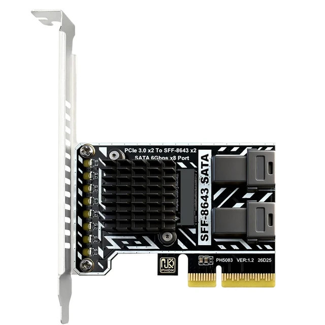 Alt view image 7 of 7 - PCIe SATA Card 2 Port SFF 8643 8 Port SATA 6Gbps Storage Expansion