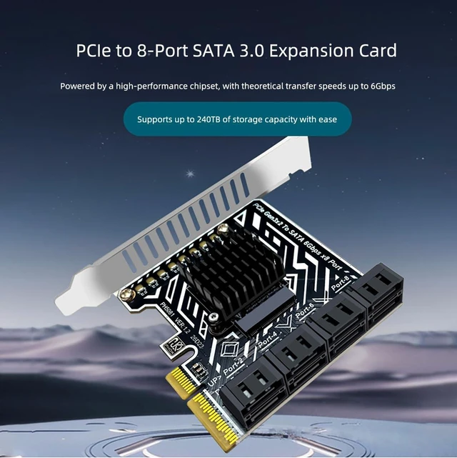 Alt view image 2 of 7 - PCIe 3.0 SATA Card 8 Port SATA 6Gbps Storage Expansion