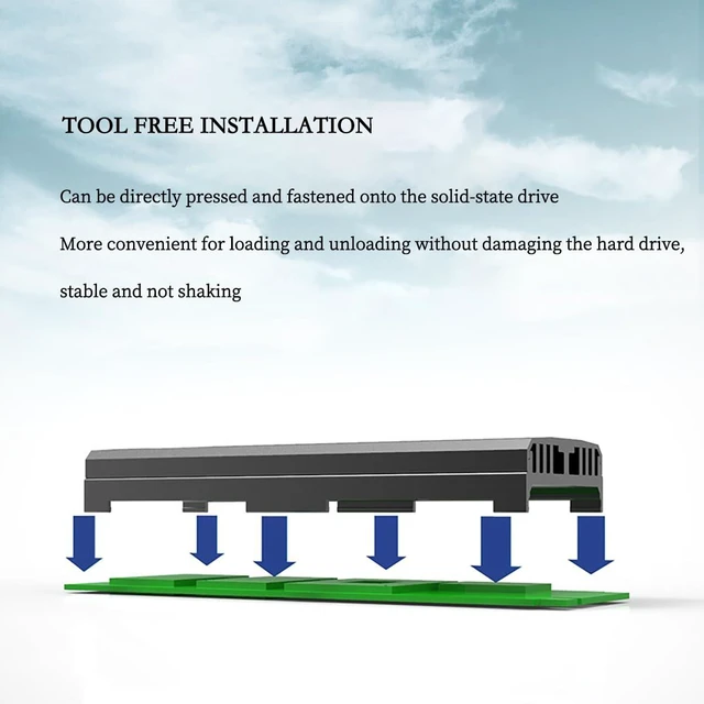 Alt view image 3 of 7 - M.2 NGFF NVMe SSD Heatsink with Turbo Cooling Fan and Thermal Silicone Pad 7000RPM Silent Fan, Tool-Free Installation, 7mm Height, Compatible with Desktop & Laptop M.2 2280 SSDs (Golden)