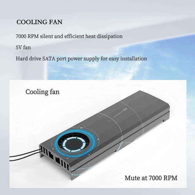 Alt view image 4 of 7 - M.2 NGFF NVMe SSD Heatsink with Turbo Cooling Fan and Thermal Silicone Pad 7000RPM Silent Fan, Tool-Free Installation, 7mm Height, Compatible with Desktop & Laptop M.2 2280 SSDs (Red)