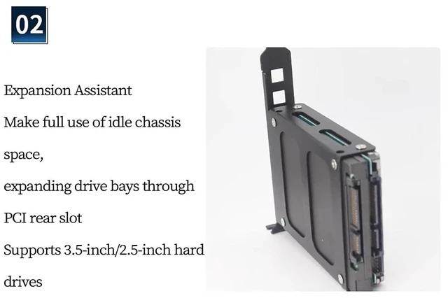 Alt view image 4 of 4 - PC Case PCI Slot Hard Drive Mounting Bracket, 2.5"/3.5" SSD HDD Expansion Holder for Desktop Tower Metal PCI Bracket , White (Full Height for 3.5in)
