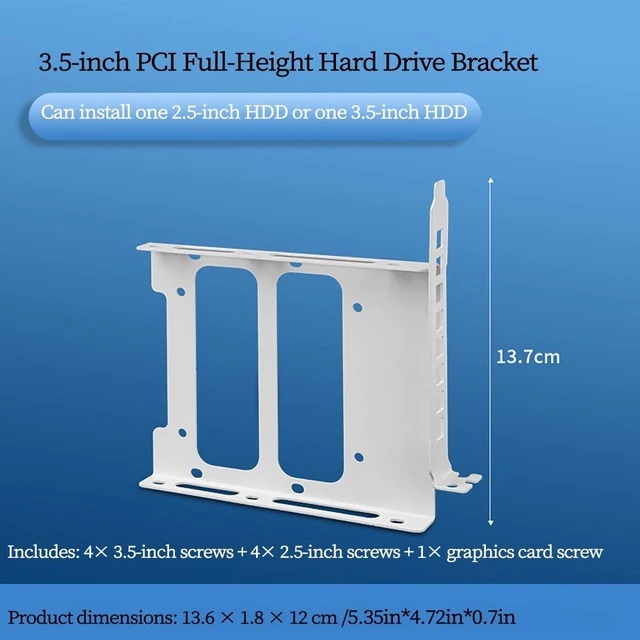 Alt view image 2 of 4 - PC Case PCI Slot Hard Drive Mounting Bracket, 2.5"/3.5" SSD HDD Expansion Holder for Desktop Tower Metal PCI Bracket , White (Full Height for 3.5in)