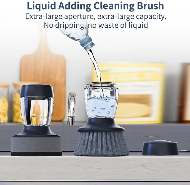 Alt view image 2 of 7 - Dish Brush with soap DispenserNylon Bristles Dish Brush and a Scrub Sponge Dish Brush,Kitchen Brush for Dish Pot Pan and Sink CleaningDish Brush Pack of 2