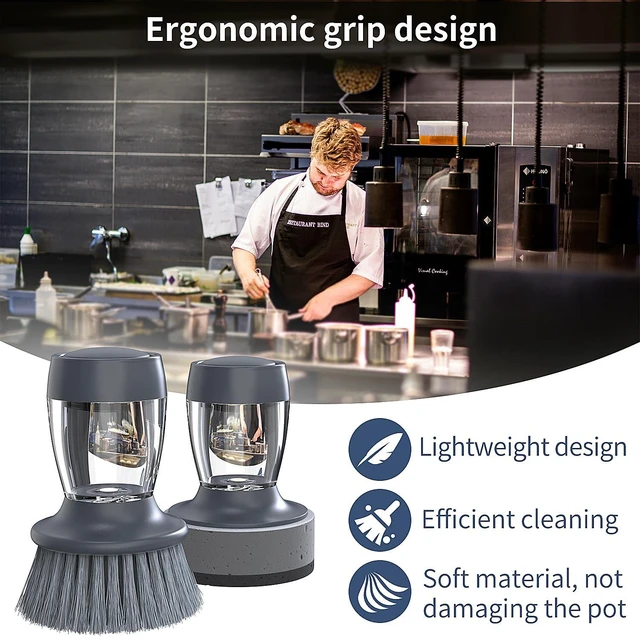Alt view image 6 of 7 - Dish Brush with soap DispenserNylon Bristles Dish Brush and a Scrub Sponge Dish Brush,Kitchen Brush for Dish Pot Pan and Sink CleaningDish Brush Pack of 2