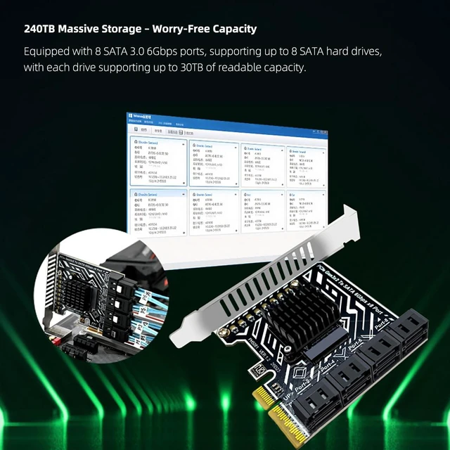 Alt view image 4 of 7 - PCIe 3.0 SATA Card 8 Port SATA 6Gbps Storage Expansion