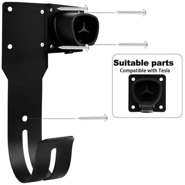 Alt view image 3 of 6 - Charger Holder for Tesla Wall Mount Dock & J-Hook for Model 3/Y/X/S, Heavy-Duty Steel Nozzle Holster Dock