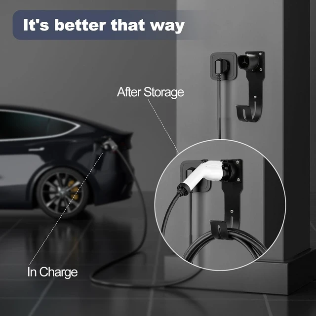 Alt view image 4 of 6 - Charger Holder for Tesla Wall Mount Dock & J-Hook for Model 3/Y/X/S, Heavy-Duty Steel Nozzle Holster Dock
