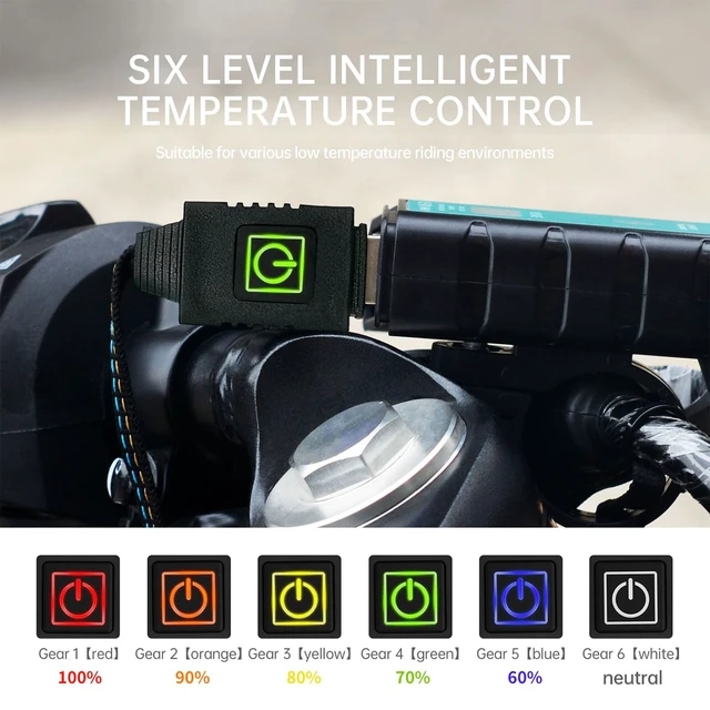 Alt view image 2 of 7 - USB Heated Motorcycle Handlebar Grips 5V with 6-Level Temperature Control and Memory Yellow Aramid Fiber Hand Warmers with Waterproof Switch, Mount, Compatible with Motorbikes, Scooters, ATVs
