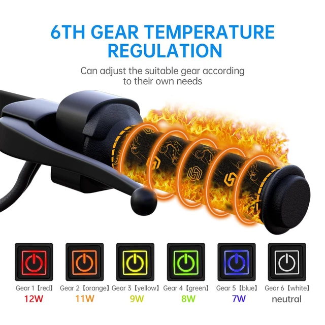 Alt view image 3 of 7 - USB Heated Motorcycle Handlebar Grips 5V with 6-Level Temperature Control and Memory Yellow Aramid Fiber Hand Warmers with Waterproof Switch, Mount, Compatible with Motorbikes, Scooters, ATVs