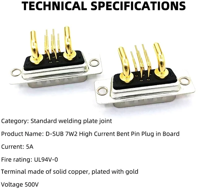 Alt view image 6 of 7 - DB7W2 Male PCB Connector Right Angle Solder Power Signal (1, Male/Female)