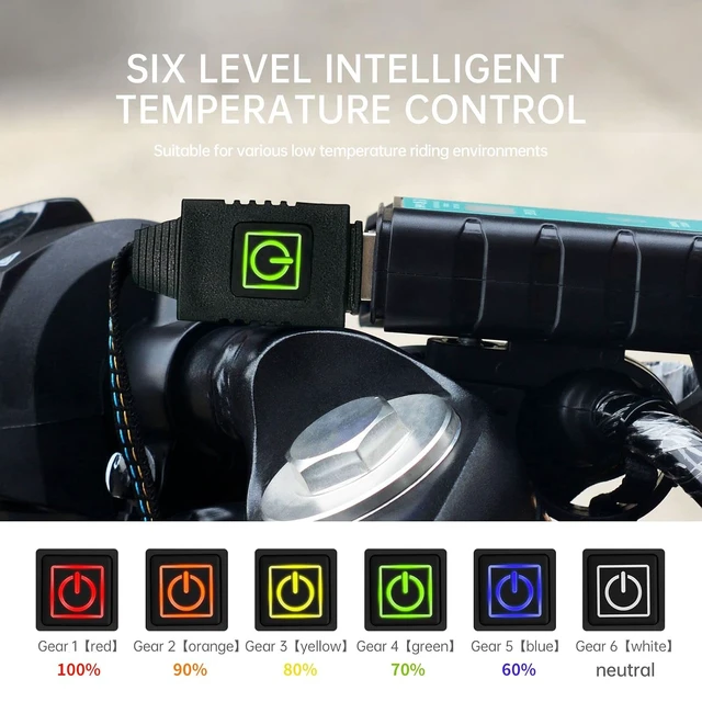 Alt view image 2 of 7 - USB Heated Motorcycle Handlebar Grips 5V with 6-Level Temperature Control and Memory, Aramid Fiber Hand Warmers with Waterproof Switch, Mount, Compatible with Motorbikes, Scooters, ATVs