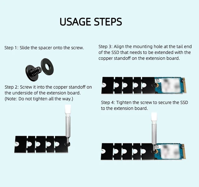 Alt view image 7 of 7 - M.2 NVME SSD Extension Bracket 2230 to 2280 (10)
