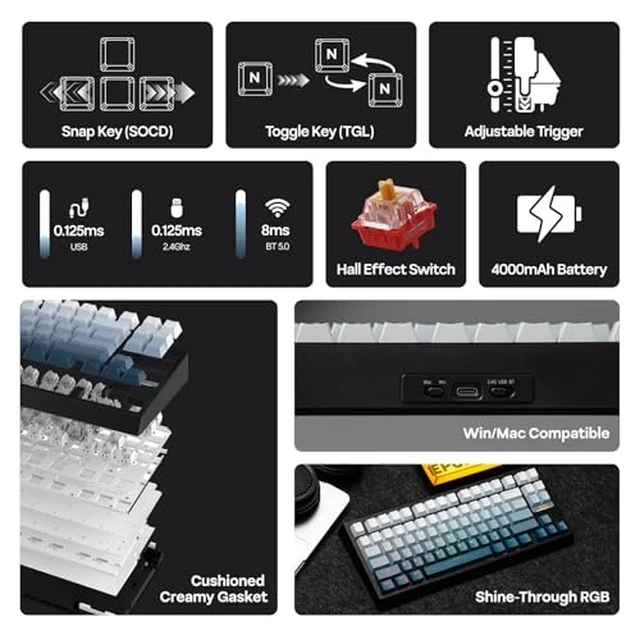 Alt view image 3 of 5 - G84 HE Wireless Hall Effect Keyboard+Creamy Jade Magnetic Switches