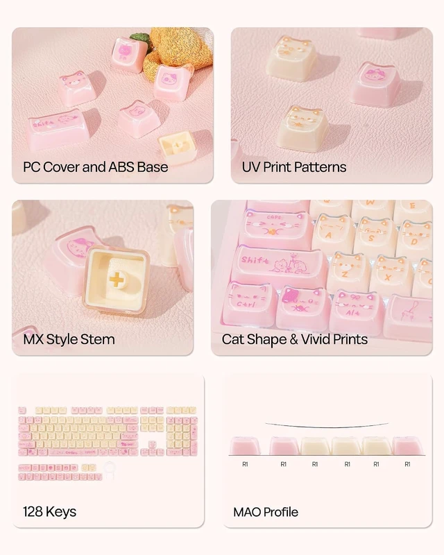 Alt view image 7 of 7 - X Aula EA75 MAX Wireless Gaming Keyboard with Screen & Knob+JellyPaw Keycaps Set, 128-Key Cute Cat Keycaps for Gaming Keyboard