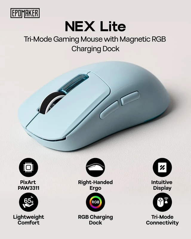 Alt view image 6 of 7 - Ajazz AK820 Pro 75% Wireless Mechanical Keyboard with TFT Smart Display&Knob+NEX Lite Wireless Gaming Mouse w/Screens & RGB Charging Dock