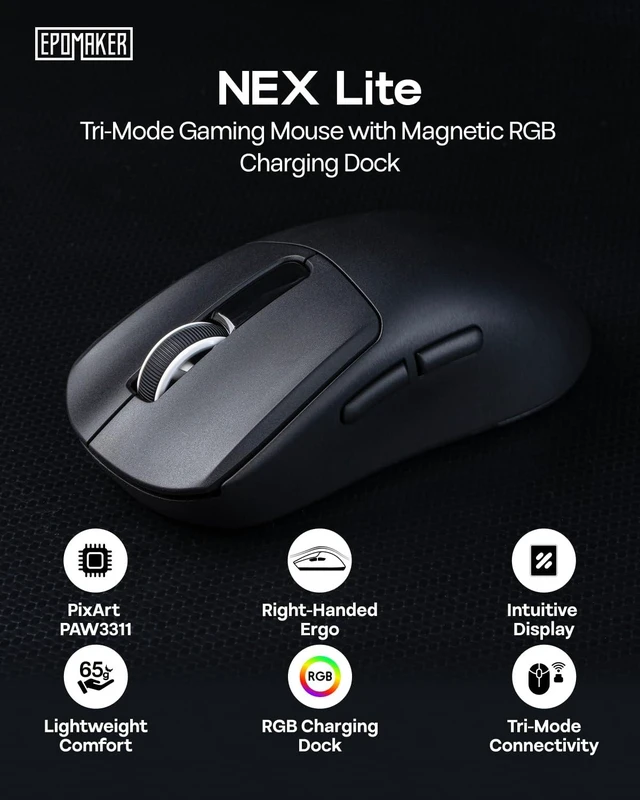 Alt view image 6 of 7 - Ajazz AK820 Pro 75% Wireless Mechanical Keyboard with TFT Smart Display&Knob+NEX Lite Wireless Gaming Mouse w/Screens & RGB Charging Dock