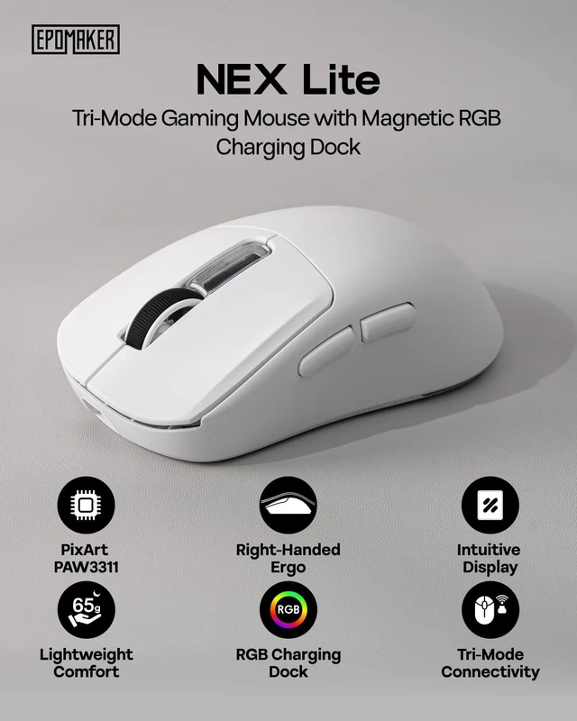 Alt view image 6 of 7 - Ajazz AK820 Pro 75% Wireless Mechanical Keyboard with TFT Smart Display&Knob+NEX Lite Wireless Gaming Mouse w/Screens & RGB Charging Dock