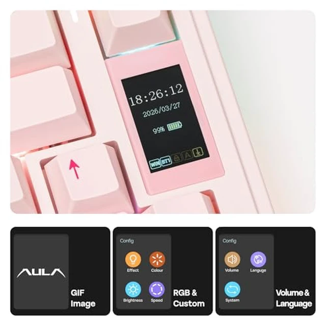 Alt view image 3 of 7 - X Aula EA75 MAX Wireless Gaming Keyboard with Screen & Knob+JellyPaw Keycaps Set, 128-Key Cute Cat Keycaps for Gaming Keyboard