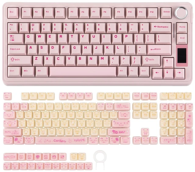 Main image of X Aula EA75 MAX Wireless Gaming Keyboard with Screen & Knob+JellyPaw Keycaps Set, 128-Key Cute Cat Keycaps for Gaming Keyboard