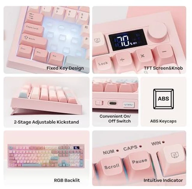 Alt view image 3 of 7 - Aula S102 PRO Membrane Gaming Keyboard w/TFT Screen & Volume Knob+Puff Aviator Coiled USB Cable