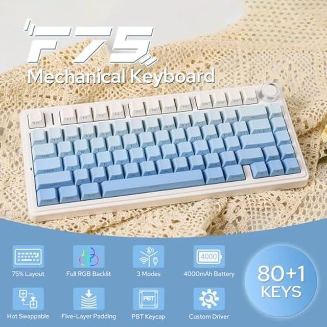 Alt view image 2 of 7 - x Aula F75 Gasket Mechanical Keyboard+Click Gaming Mouse Wireless 2.4Ghz/Bluetooth/Type-C