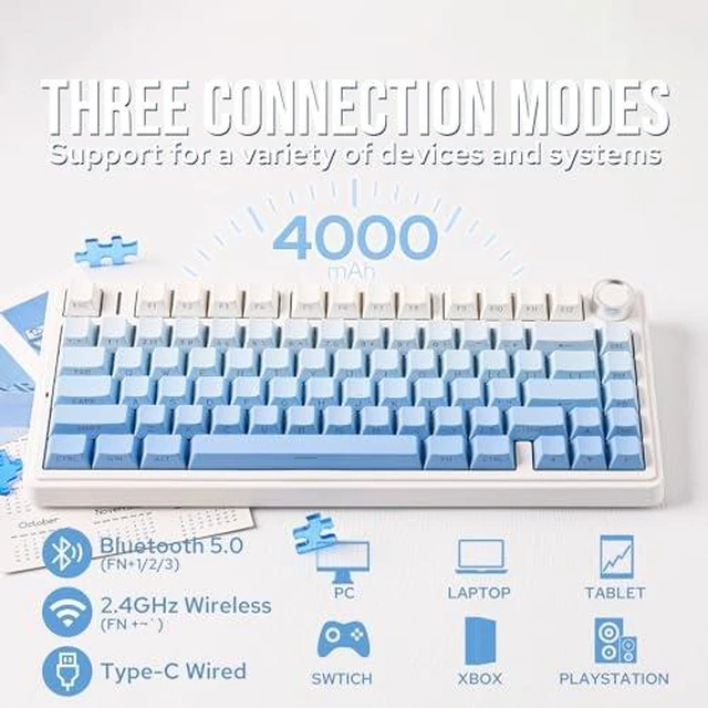 Alt view image 3 of 7 - x Aula F75 Gasket Mechanical Keyboard+Click Gaming Mouse Wireless 2.4Ghz/Bluetooth/Type-C