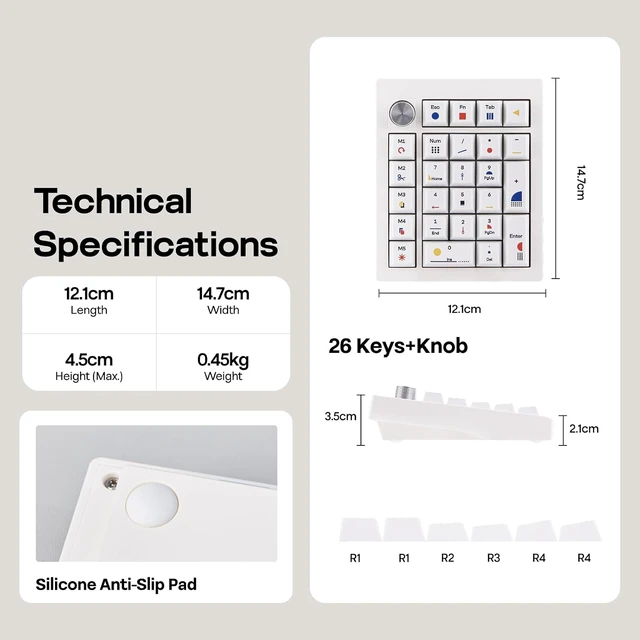 Alt view image 6 of 7 - TH26 Wireless Mechanical Numpad with 5 Macro Keys, BT/2.4G/USB-C