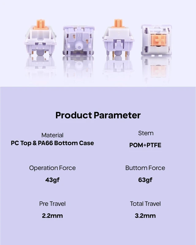 Alt view image 4 of 7 - Wisteria Tactile Mechanical Keyboard Switches Set, 5 Pin Factory Lubed 100 Pieces Switch, with POM PTFE Stem, 20.4mm Spring, Compatible with MX Keycaps for Gaming Keyboard DIY