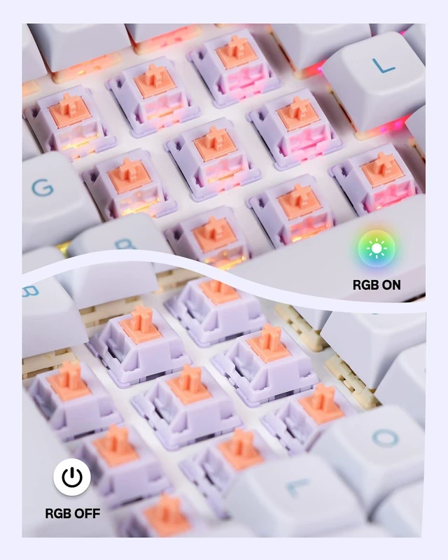 Alt view image 6 of 7 - Wisteria Tactile Mechanical Keyboard Switches Set, 5 Pin Factory Lubed 100 Pieces Switch, with POM PTFE Stem, 20.4mm Spring, Compatible with MX Keycaps for Gaming Keyboard DIY