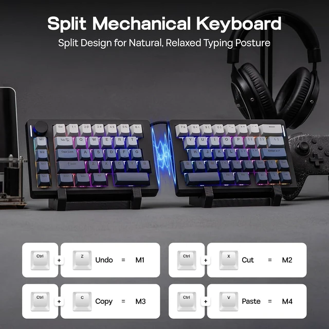 Alt view image 4 of 7 - Split70 Wireless Ergonomic Keyboard with QMK/VIA and Knob, Mechanical Gaming Keyboard with RGB, Hot-Swap, Creamy Linear Switch, PBT Keycap, Gasket, Mac Modifier, 70% Split Layout (Black)