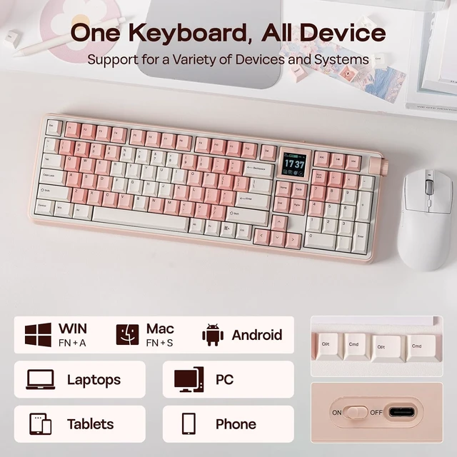 Alt view image 6 of 7 - RT100 PRO Wireless Gaming Keyboard with 1.54" Screen&Knob, RGB