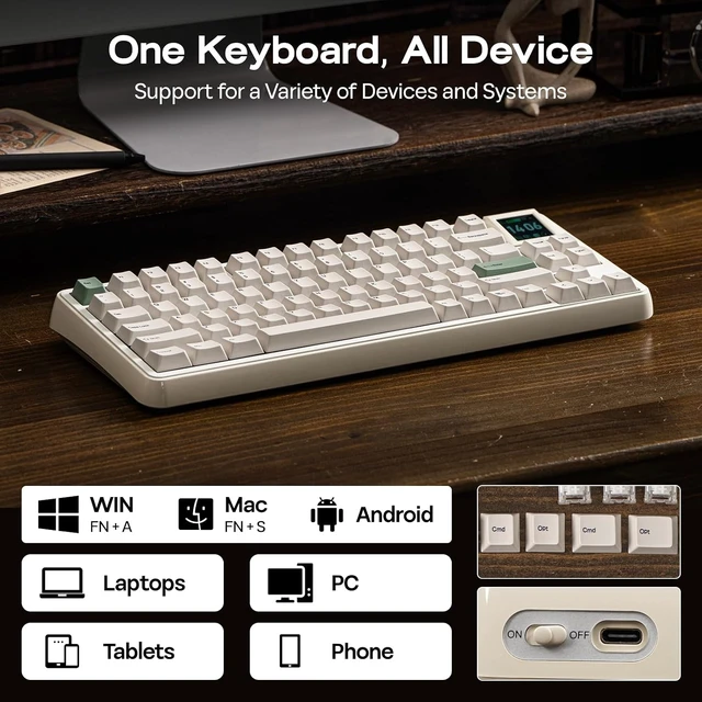Alt view image 6 of 7 - RT75 Wireless Mechanical Keyboard with 1.54 Hot-Swap Screen