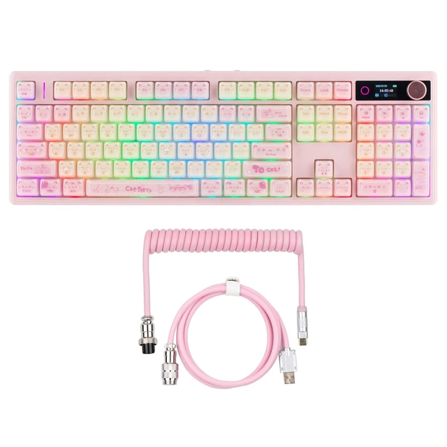 Main image of TH108 V2 PRO Full Size Mechanical Keyboard with Screen&Knob+Puff Aviator Coiled USB Cable