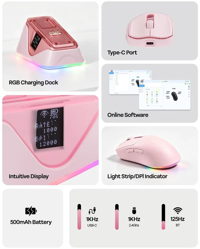 Alt view image 4 of 7 - NEX Lite Wireless Gaming Mouse w/Screens & RGB Charging Dock+GX1 Wireless Gaming Headset for PS4/PS5/Switch, 70Hr+