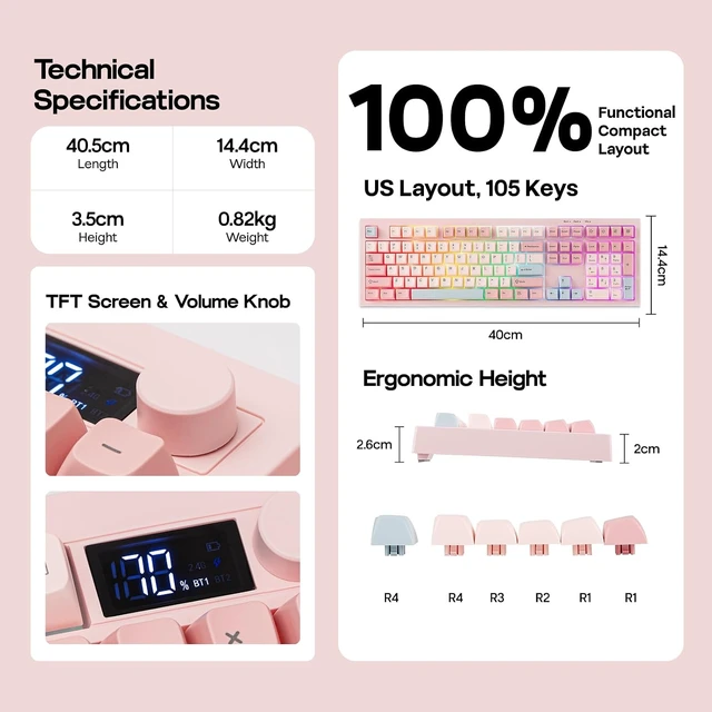 Alt view image 6 of 7 - Aula S102 PRO Membrane Gaming Keyboard w/TFT Screen & Volume Knob+Click Lite Wireless Gaming Mouse