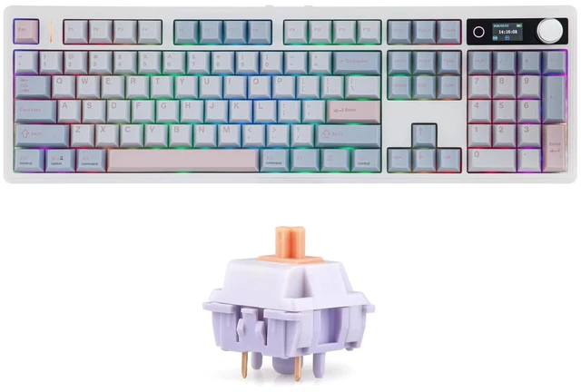 Main image of TH108 V2 PRO Full Size Mechanical Keyboard with Screen&Knob+Wisteria Tactile Mechanical Keyboard Switches Set, 5 Pin Factory Lubed 100 Pieces Switch