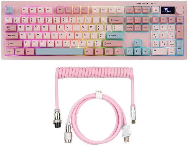 Main image of Aula S102 PRO Membrane Gaming Keyboard w/TFT Screen & Volume Knob+Puff Aviator Coiled USB Cable