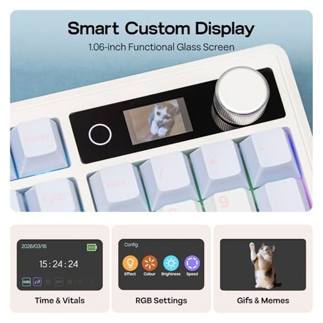 Alt view image 3 of 7 - TH108 V2 PRO Full Size Mechanical Keyboard with Screen&Knob NEX Lite Wireless Gaming Mouse w/Screens & RGB Charging Dock