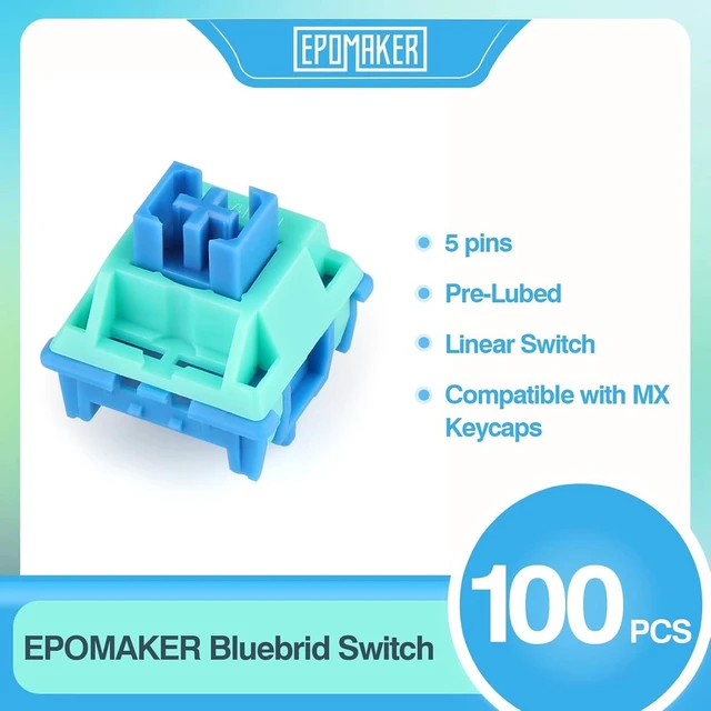 Alt view image 2 of 7 - Bluebird 47gf Linear Mechanical Keyboard Switches Set, 100 Pieces, 35gf Initial Force, 5-pin Factory Lubed Switch with POM Stem, PC Nylon Housing, 22mm Dual Spring for Gaming DIY Keyboard