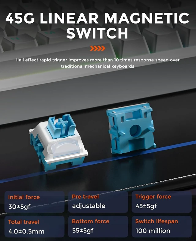 Alt view image 5 of 7 - EK75RT Rapid Trigger Wired Gaming Keyboard, Hall Effect Magnetic Switch Mechanical Keyboard, Adjustable Actuation, 75% TKL with Knob, Magnetic Sensing RGB Backlit, PBT Keycaps for FPS