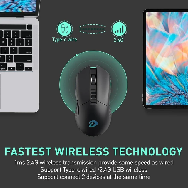 Alt view image 2 of 7 - Wireless Gaming Mouse with Charging Dock Rechargeable, RGB