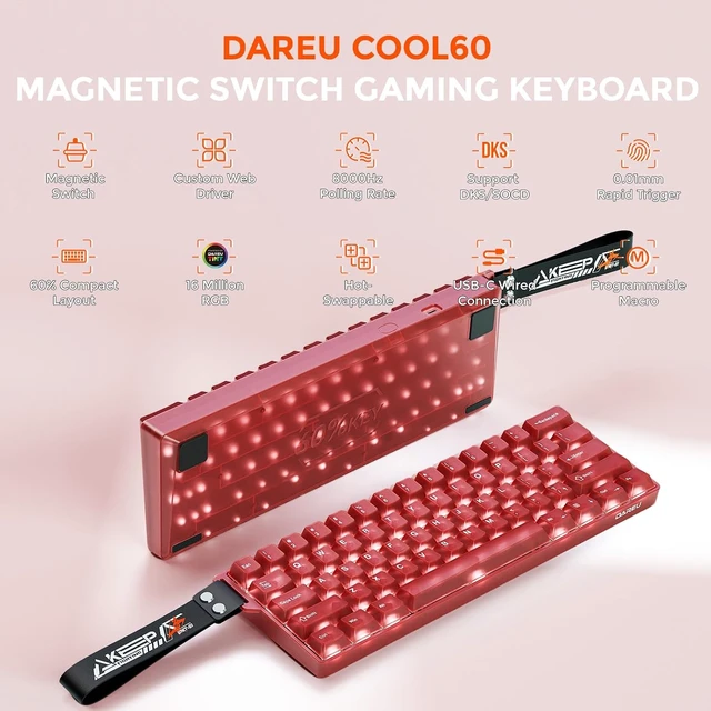 Alt view image 2 of 7 - COOL60 60% Red Hall Effect Mechanical Gaming Keyboard,Magnetic Switch