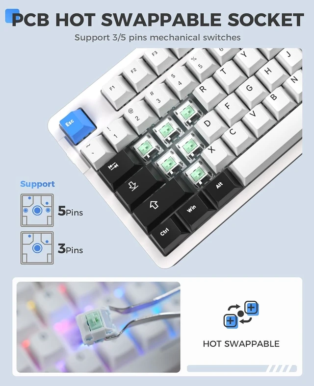 Alt view image 6 of 7 - Wireless Keyboard and Mouse:EK87PRO 80% TKL Wireless Mechanical Gaming Keyboard &A950 Wireless Gaming Mouse with Charging Dock Combo